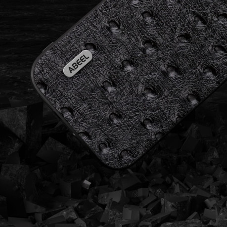 Кожаный чехол ABEEL Genuine Leather Ostrich Texture для iPhone 15 - черный