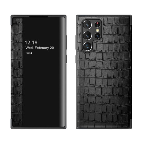 Чехол-книжка Crocodile Texture Display для Samsung Galaxy S22 Ultra 5G - черный