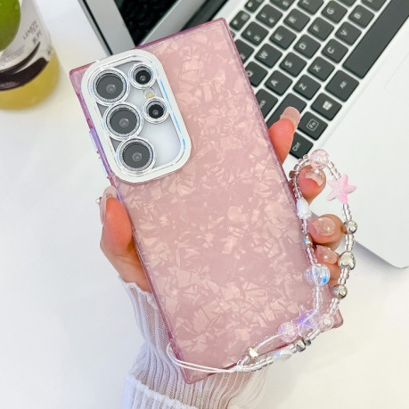 Протиударний чохол Plating Glitter Texture Chain  для Samsung Galaxy S25 Ultra Pink Shell Pattern