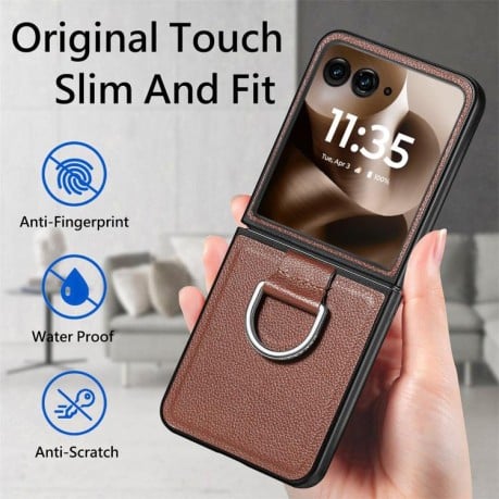 Противоударный чехол Litchi Texture на Motorola Razr 60 Ultra - коричневый