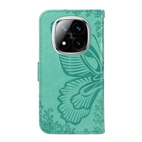 Чехол-книжка Swallowtail Butterfly Embossed Leather для Xiaomi Redmi Note 14 Pro / 14 Pro+ 5G - зеленый