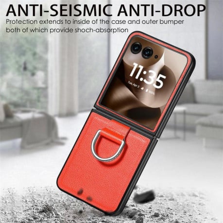 Противоударний чехол Litchi Texture на Motorola Razr 60 Ultra - оранжевий