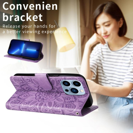 Чехол-книжка Embossed Sunflower для OPPO Reno13 Global - фиолетовый