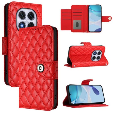 Чехол-книжка Rhombic Texture Flip Leather для Xiaomi Redmi Note 14 Pro 4G - красный
