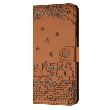 Чехол-книжка Cat Embossing Pattern на iPhone 16e - коричневый