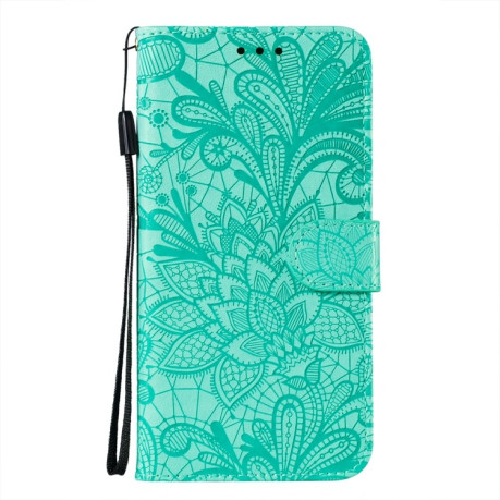Чехол-книжка Lace Flower Embossing для Samsung Galaxy M32/A22 4G - зеленый