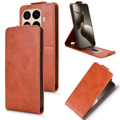 Флип-чехол Magnetic Vertical Flip Leather на Xiaomi 15T Pro 5G - коричневый