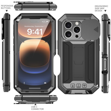 Протиударний чохол R-JUST Sliding для iPhone 16 Pro Max - чорний