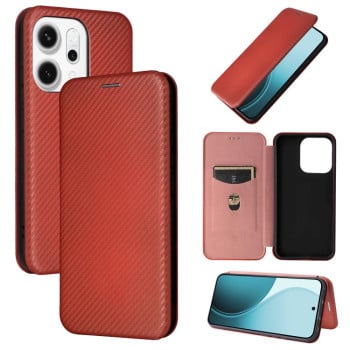 Чехол-книжка Carbon Fiber Texture на OPPO Reno14 Global / Reno14 F — коричневый