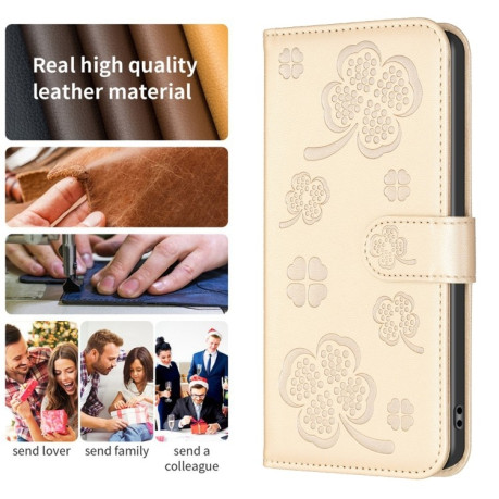 Чохол-книжка Four-leaf Clasp Embossed для Samsung Galaxy S24 FE 5G - золотий