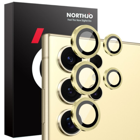 Защитное стекло NORTHJO Glitter Camera Lens Protector Tempered Glass Metal Ring на Samsung Galaxy S25 Ultra 5G - золотое