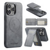 Чехол Fierre Shann Oil Wax Cow Leather Magnetic Card Holder на iPhone 16 Pro - серый