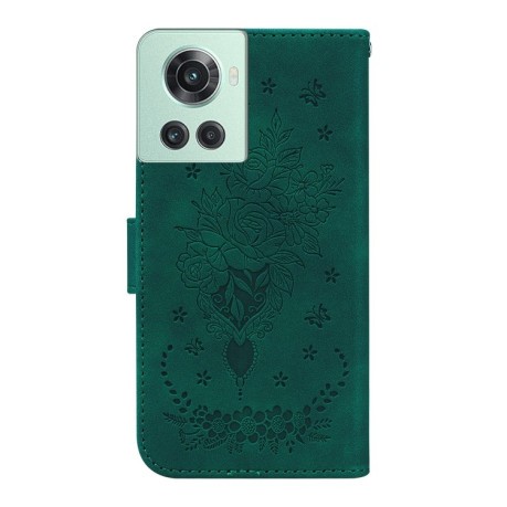 Чехол-книжка Butterfly Rose Embossed для OnePlus 10R / Ace - зеленый