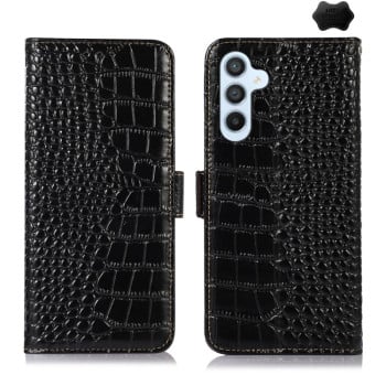Шкіряний чохол-книжка Crocodile Top Layer для Samsung Galaxy A55 5G - чорний