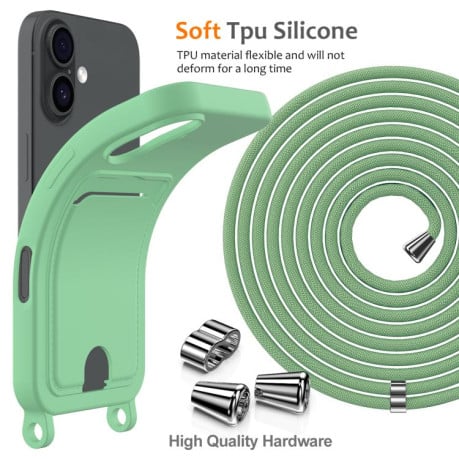 Силиконовый чехол Integrated Card Bag Solid Color Liquid Silicone на iPhone 17 - зеленый