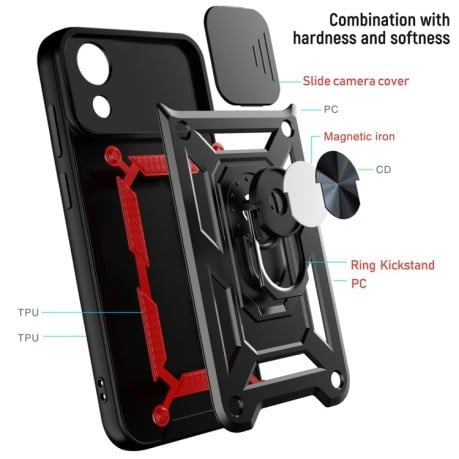 Противоударный чехол Camera Sliding для  Samsung Galaxy A03 Core  - красный