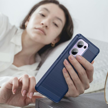 Протиударний чохол Brushed Texture Carbon Fiber на OPPO Reno13 F/Reno13 FS - синій