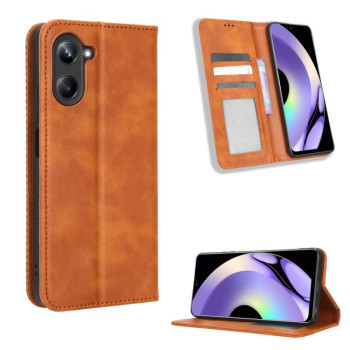 Чохол-книжка Magnetic Buckle Retro Crazy Horse Texture на Realme 10 Pro - коричневий