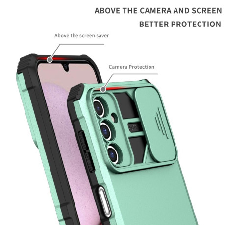 Противоударный чехол Stereoscopic Holder Sliding для Samsung Galaxy A14 5G - светло-зеленый
