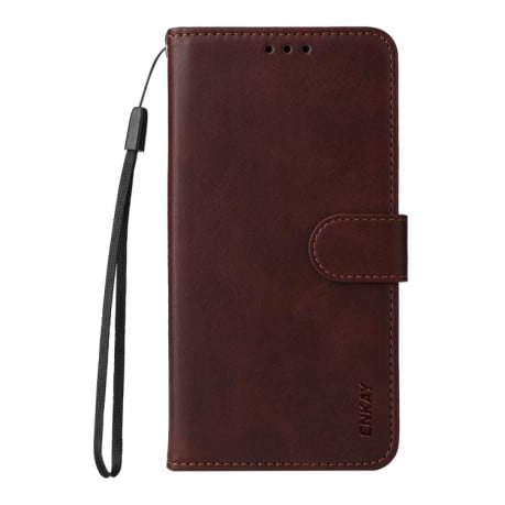 Чехол-книжка ENKAY- кошелёк c фактурой calf + стекло на Xiaomi Redmi 15C 5G / 4G EU 173.1mm - коричневый