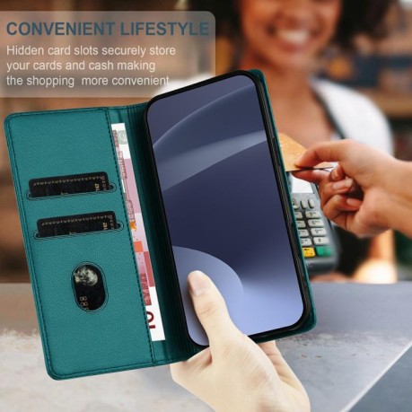 Чехол-книжка Embossed Multi-functional Wallet Retro Leather на Realme GT7 Pro - зеленый