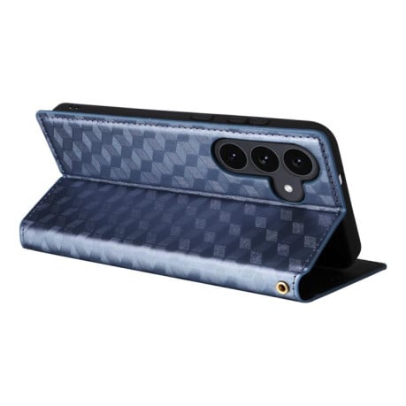 Чехол-книжка Cubic Grid с фактурой Calf на Samsung Galaxy S25 FE 5G - синий
