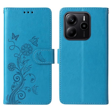 Чохол-книжка Embossed Butterfly Flowers для Xiaomi Redmi Note 14 4G 164.48mm - синій