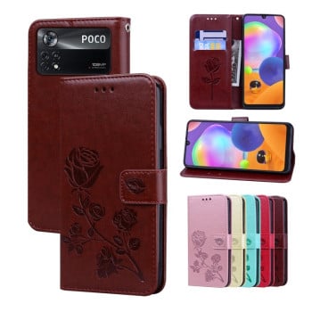 Чохол-книжка Rose Embossed для Xiaomi Poco X4 Pro 5G - коричневий