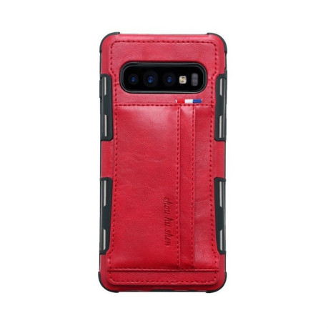Противоударный кожаный чехол Anti-Scratch на Samsung Galaxy S10+ / S10 Plus-красный
