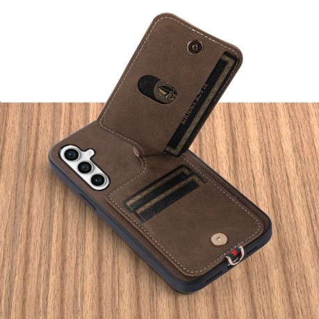 Противоударный чехол ABEEL Litchi Texture Card Bag для Samsung Galaxy S23 FE 5G - хаки