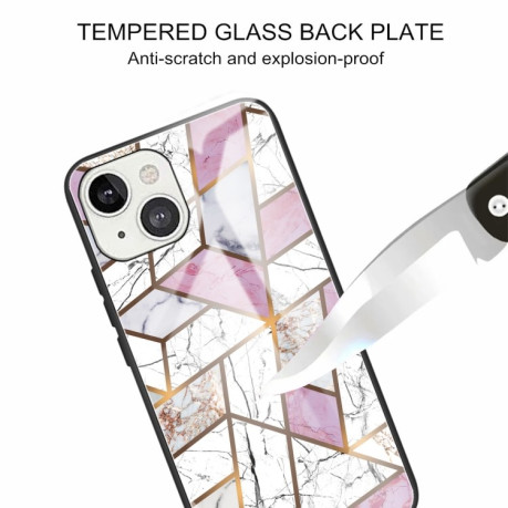 Противоударный стеклянный чехол Marble Pattern Glass на iPhone 14/13 - Rhombus White Purple