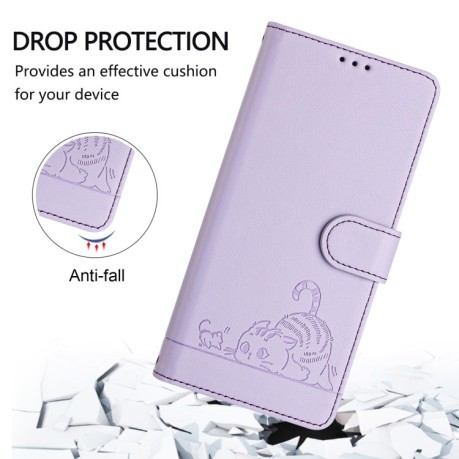 Чехол-книжка Cat Embossing Pattern на Realme GT 7 Pro 5G - фиолетовый
