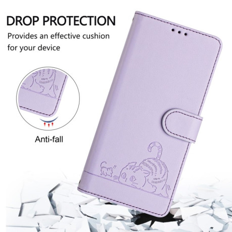 Чехол-книжка Cat Embossing Pattern на Samsung Galaxy A16 5G - фиолетовый