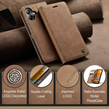 Чехол-книжка CaseMe-013 многофункциональный с кармашком на карт на Samsung Galaxy A07/A06 - коричневый