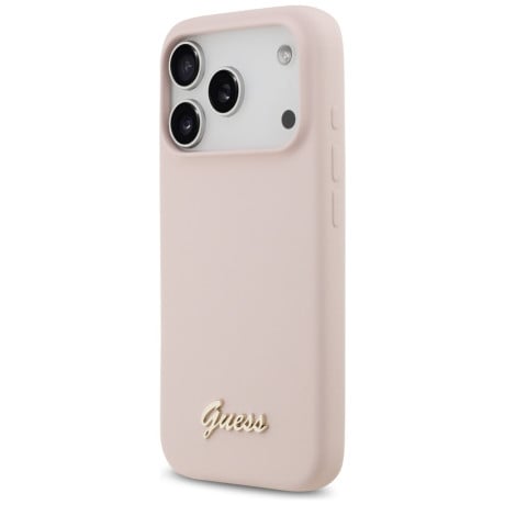Оригинальный силиконовый чехол Guess Silicone Script Metal Logo с MagSafe на iPhone 17 Pro - Pink