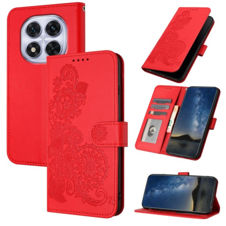 Чохол-книжка Embossed Flower Zipper Leather на Redmi Note 14 Pro 5G/Poco X7 - червоний