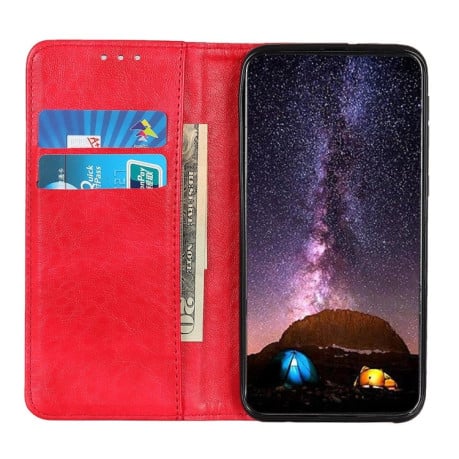 Чехол-книжка Magnetic Retro Crazy Horse Texture на Xiaomi Redmi Note 9S - красный