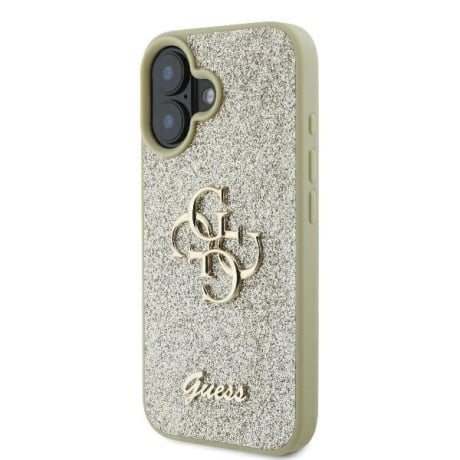 Оригинальный чехол Guess Big Metal Logo Fixed Glitter для iPhone 16 Plus - Gold