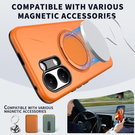 Чохол Metal Rotation Holder MagSafe TPU Hybrid PC з металевим поворотним тримачем і MagSafe на Xiaomi Redmi Turbo 5 Max 5G / Poco X8 Pro Max 5G — помаранчевий
