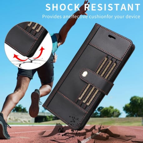 Чехол-книжка Six Card Slots Buckle Leather with Lanyard на Realme C75 - черный
