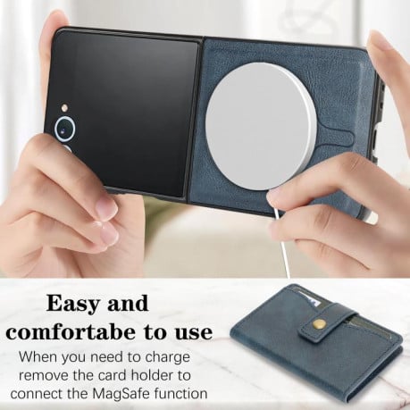 Чохол Kalebol Magnetic Button з кишенькою на карт та MagSafe на Samsung Galaxy Filp 7 - синій