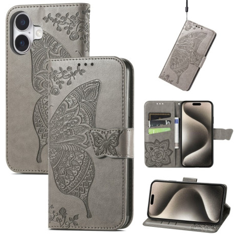 Чехол-книжка Butterfly Love Flower Embossed для iPhone 16 - серый