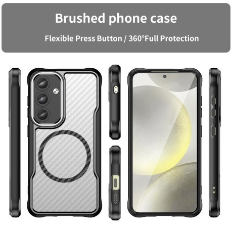Ударозахисний чохол Carbon Fiber Texture MagSafe Translucent для Samsung Galaxy S25 5G - чорний