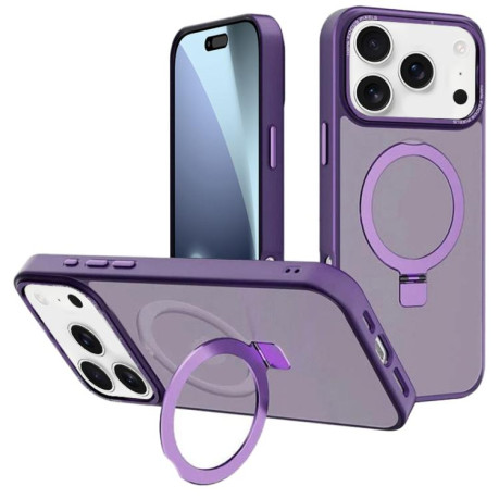 Противоударный чехол Kalebol Metal Lens Frame MagSafe Holder Frosted для iPhone 17 Pro Max - фиолетовый