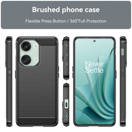 Противоударный чехол Brushed Texture Carbon Fiber на OnePlus Nord 3 - черный