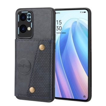Чехол Double Buckle Card Slots Magnetic для OPPO Reno7 Pro-синий