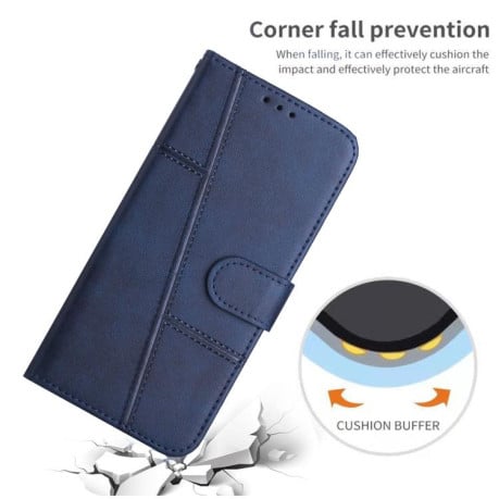 Чохол-книжка зі строчкою та фактурою Calf з магнітним хлястиком на Infinix Note 60 / 60 Pro 5G — синій