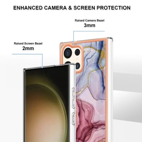 Противоударный чехол Electroplating IMD для Samsung Galaxy S24 Ultra 5G -розово-красный