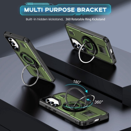 Протиударний чохол Ring Holder Carbon Fiber PC Hybrid TPU  для Samsung Galaxy S25+ 5G - зелений