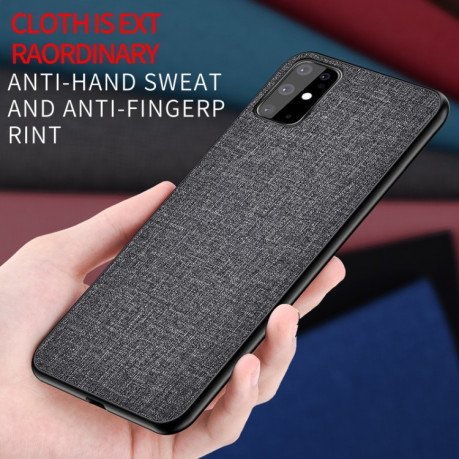 Противоударный чехол Cloth Texture на Samsung Galaxy S20 Plus - зеленый